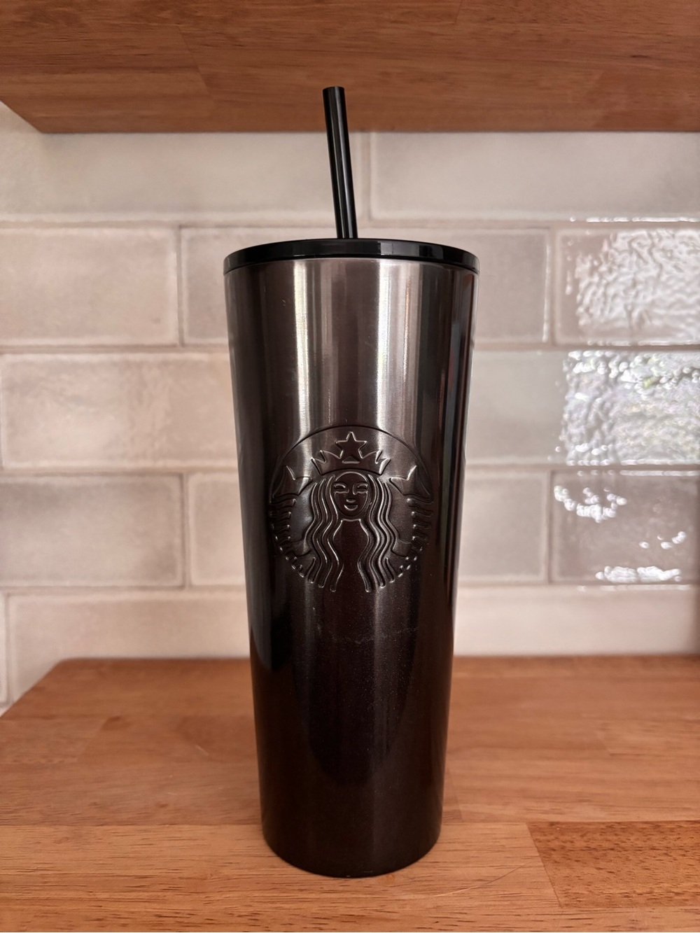 Starbucks Black Glitter Gunmetal Stainless Steel Tumbler with Straw